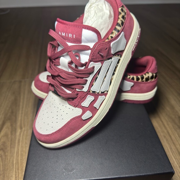 AMIRI Shoes - AMIRI Women's Red and White Sneakers with Leopard Accents